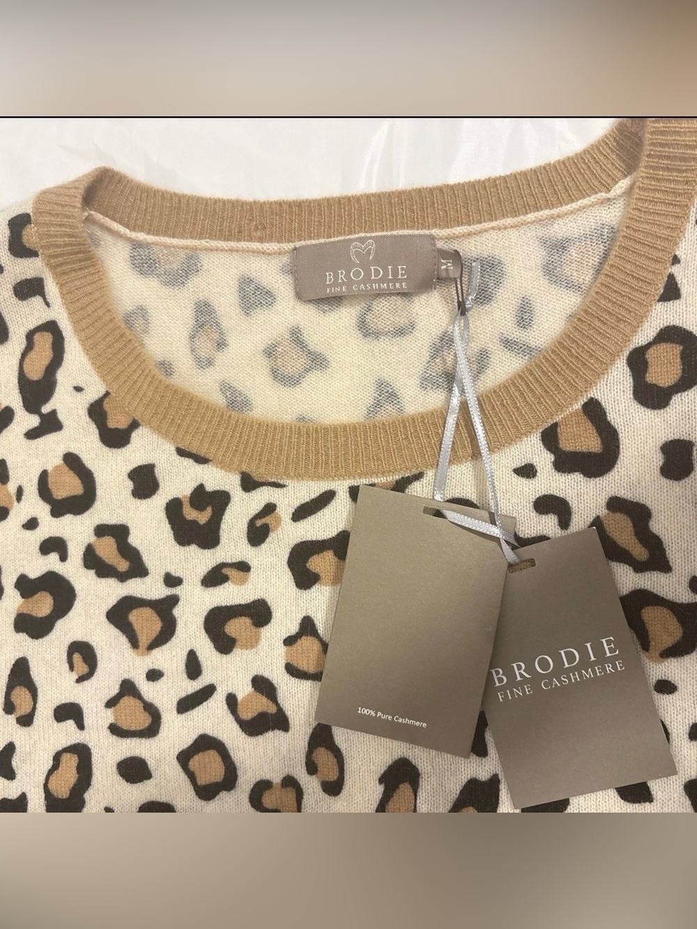 NWT Brodie Cashmere Sweater Leopard Print Pointelle Size M